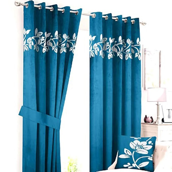 Luxury Floral Velvet Curtain - Zinc & Off White